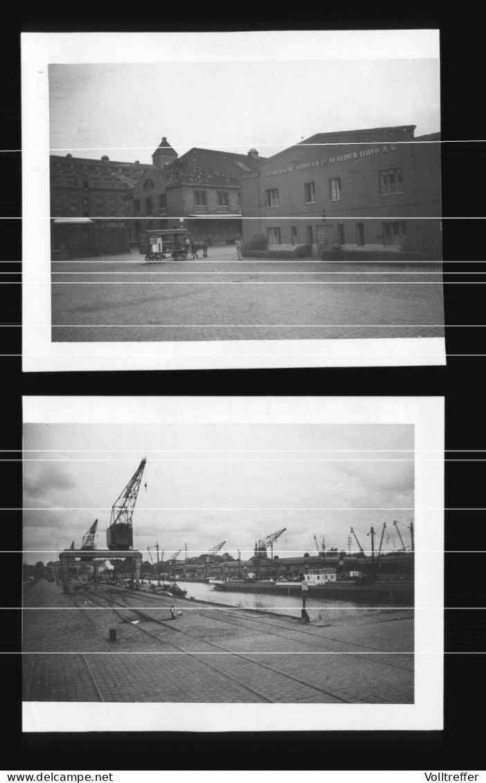 2x Orig. Foto Mai 1937, Berliner Westhafen, Hafen Gebäude, Pferdekutsche , Schlesische Dampfer Co. Berliner Lloyd  AG - Wedding