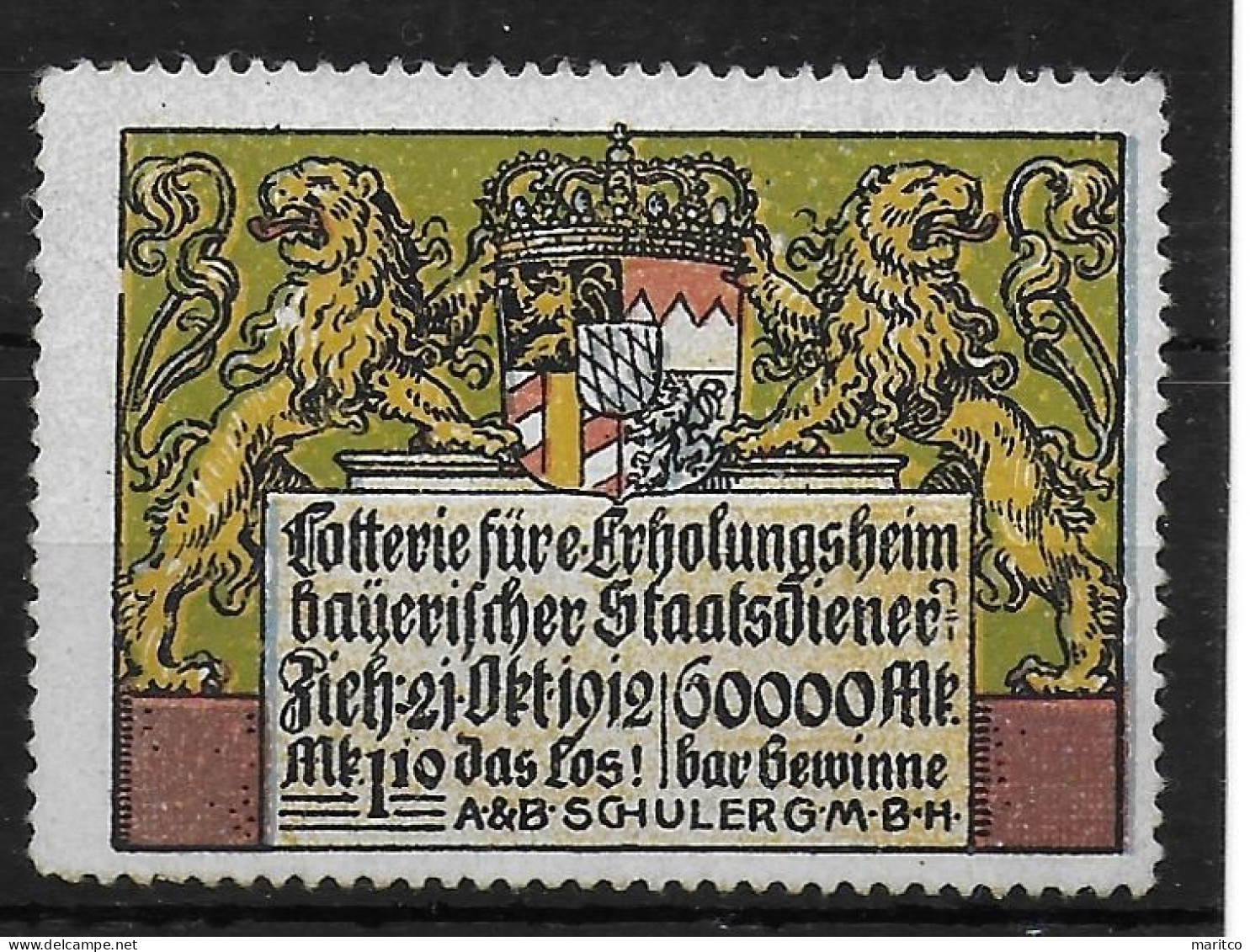 Bayern 1912 Geld Lotterie Wappen Werbemarke Propaganda Spendenmarke Cinderella - Vignettes De Fantaisie