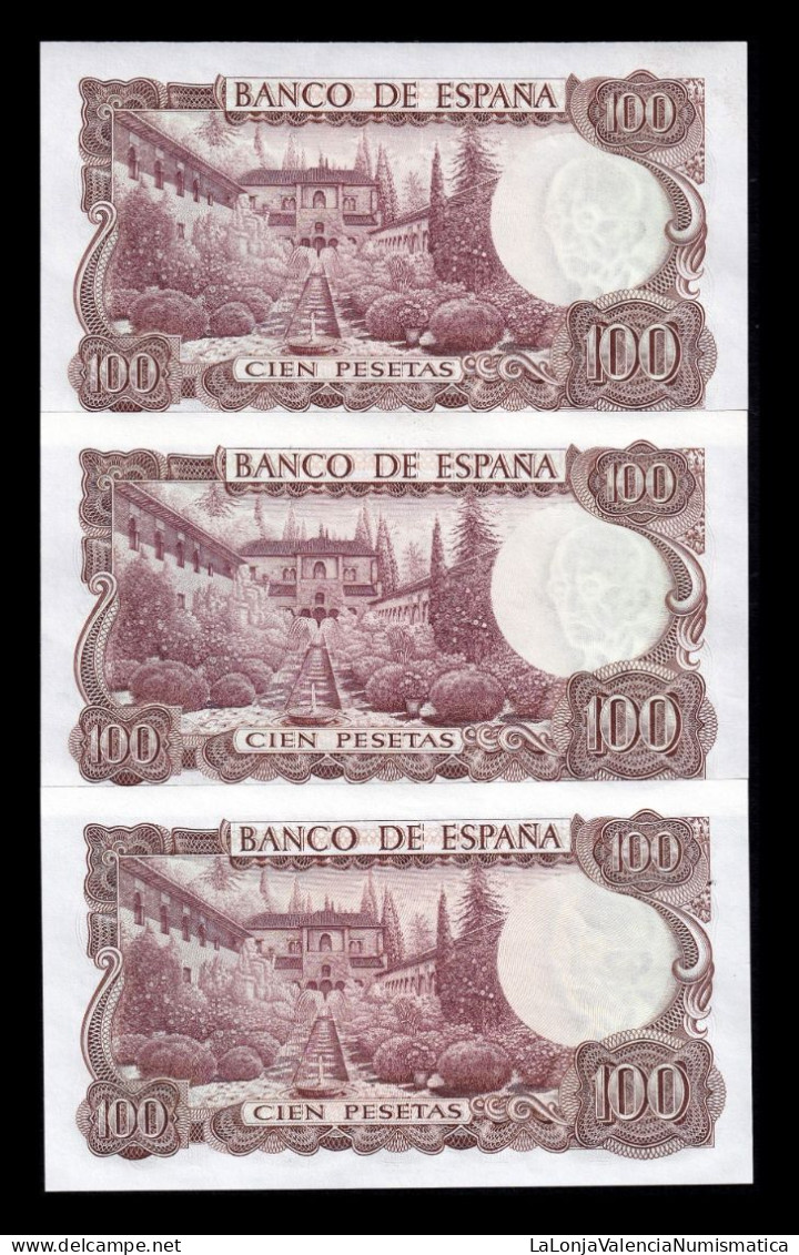 España Spain Trío Correlativo 100 Pesetas M. Falla 1970 Pick 152r Serie 9C Reposición Sc- AUnc - 100 Pesetas