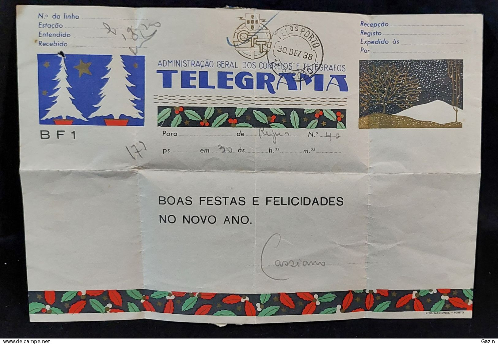 C5/9 - Telegrama * Telegraph * CTT - BF1 * Natal * Carimbo Porto * Portugal - Brieven En Documenten