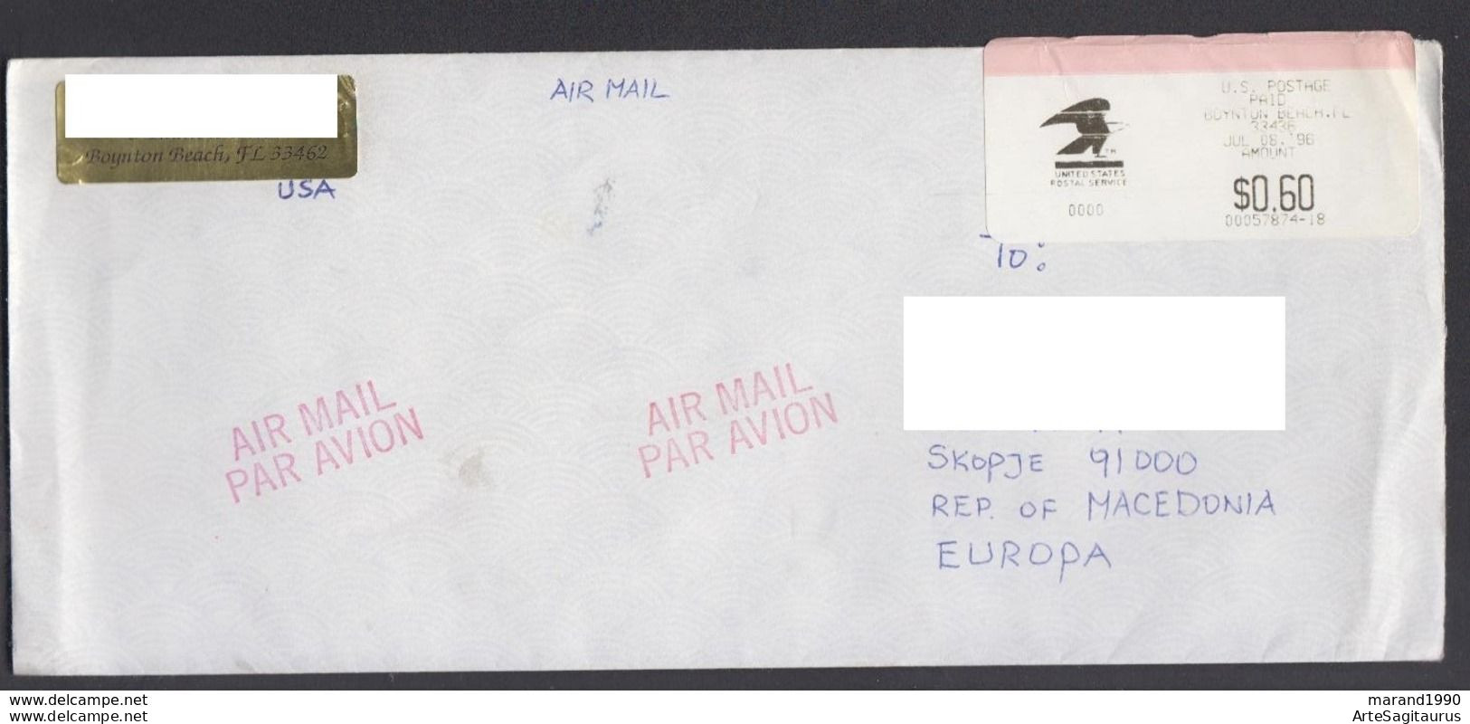 USA COVER AIR MAIL LABEL REPUBLIC OF MACEDONIA  (007) - Sonstige & Ohne Zuordnung