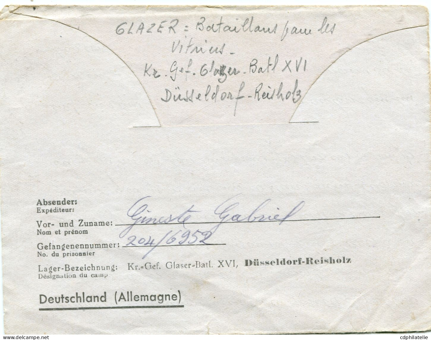 ALLEMAGNE CARTE-LETTRE CORRESPONDANCE POUR PRISONNIERS DE GUERRE AVEC CACHET ROUGE "GLASER" BATAILLON POUR LES VITRIERS - Verres & Vitraux