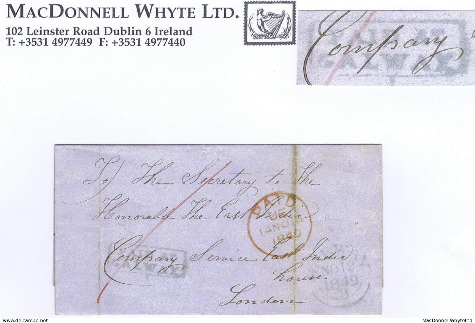 Ireland Galway Uniform Penny Post 1849 Cover To London With 2-line PAID AT/GALWAY In Grey-blue, GALWAY NO 12 1849 Cds - Préphilatélie