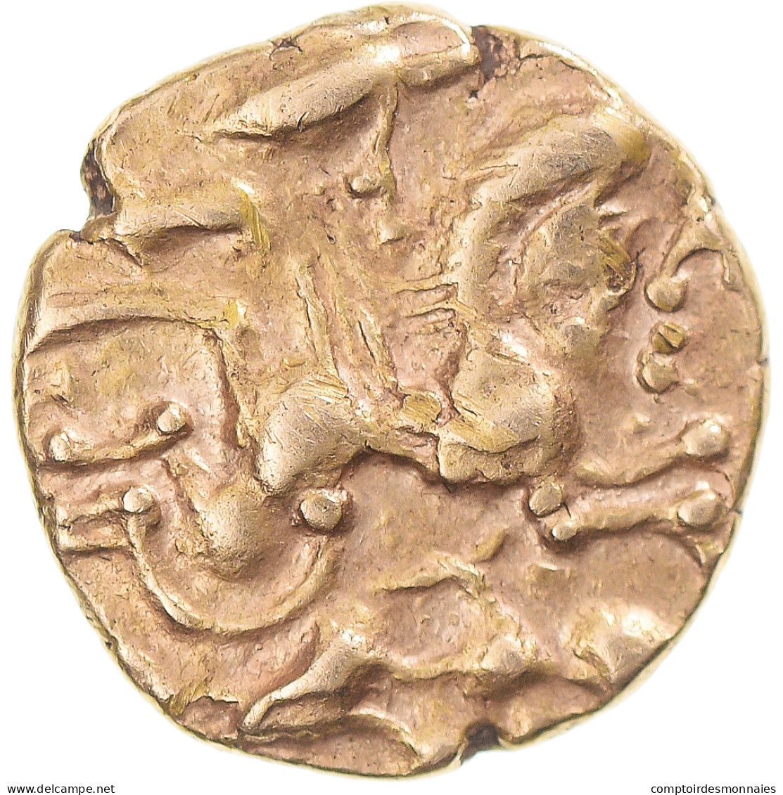 Monnaie, Aulerques Cenomans, 1/4 Statère Au Cheval Androcéphale Et Au - Celtic