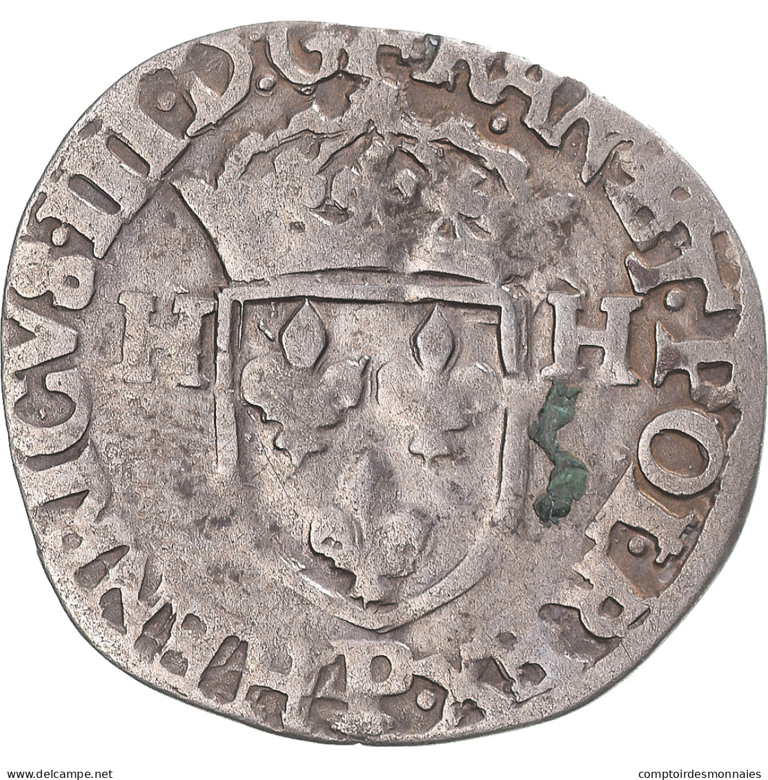 Monnaie, France, Henri III, Douzain Aux Deux H, 1577, Dijon, TB+, Argent - 1574-1589 Enrique III