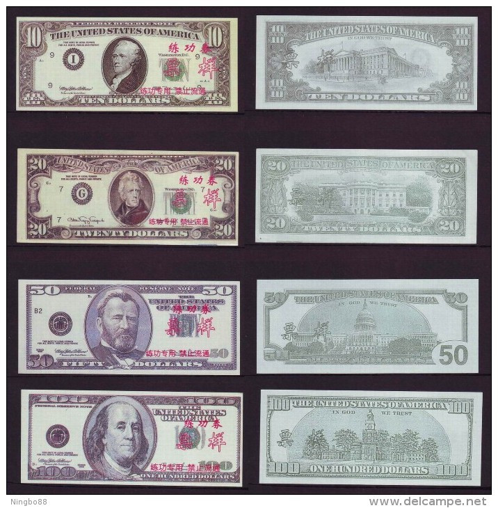 China BOC Bank (Bank Of China) Training/test Banknote,United States B Series 7 Different Dollars Specimen Overprint - Sets & Sammlungen
