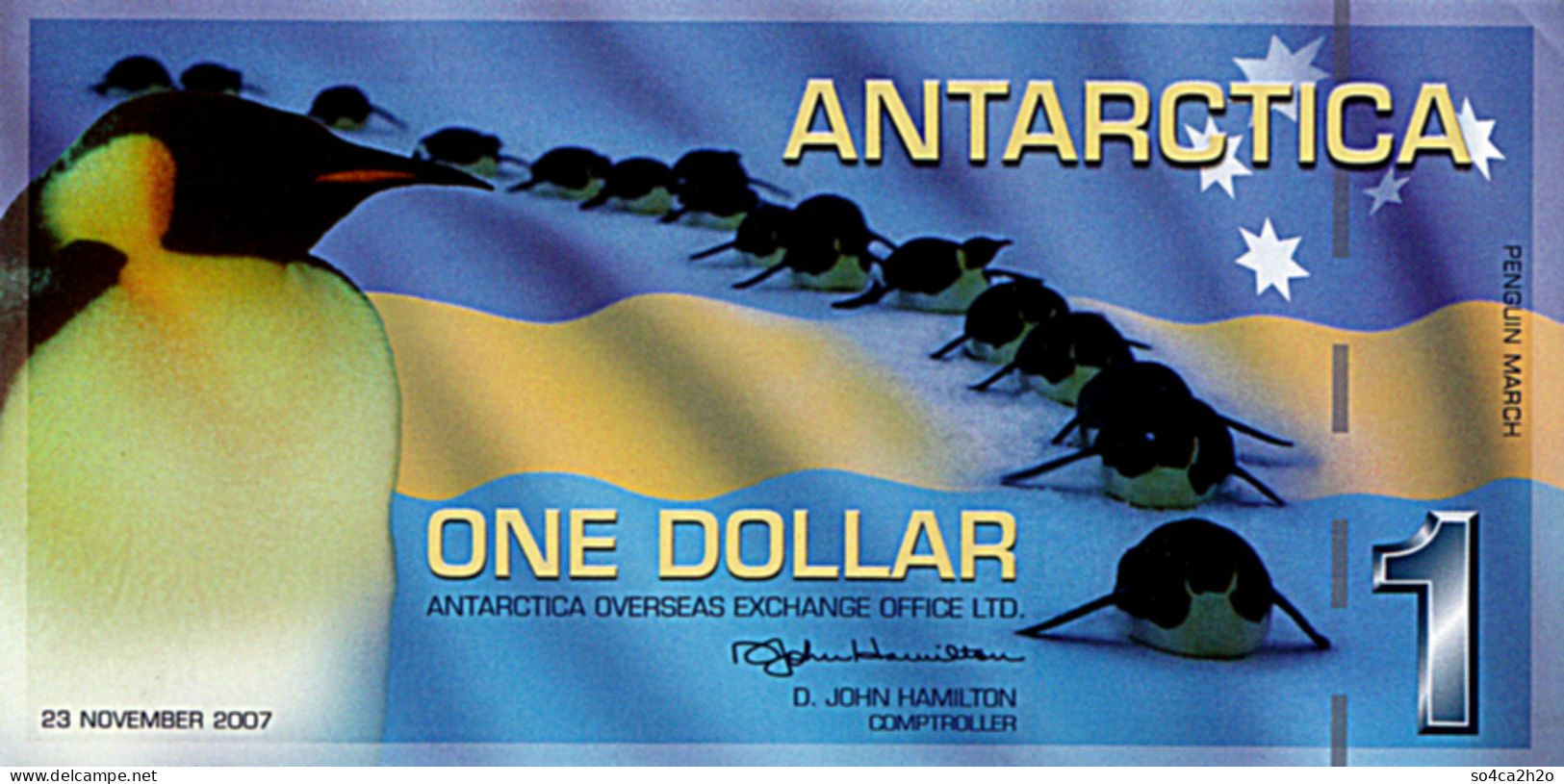 ANTARCTICA 1 Dollar 23 Novembre 2007  Série MS N°9106  POLYMER  UNC Marche De Manchots - Fictifs & Spécimens