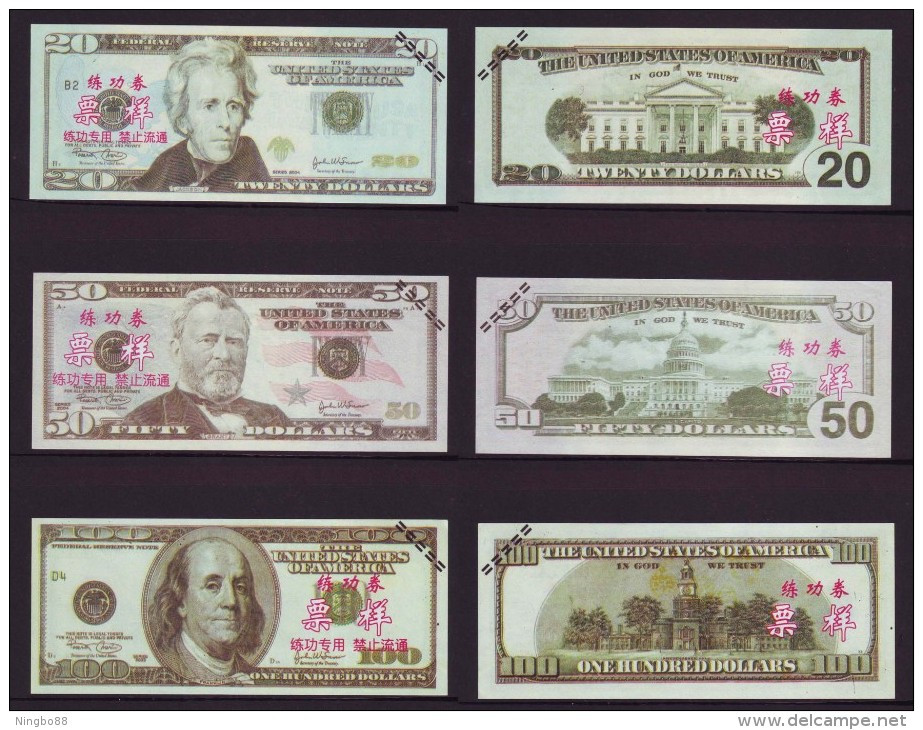 China BOC Bank (Bank Of China) Training/test Banknote,United States C Series 6 Different Dollars Specimen Overprint - Sets & Sammlungen