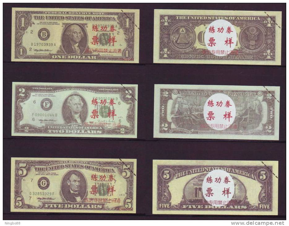 China BOC Bank (Bank Of China) Training/test Banknote,United States D Series 7 Different Dollars Specimen Overprint - Sets & Sammlungen