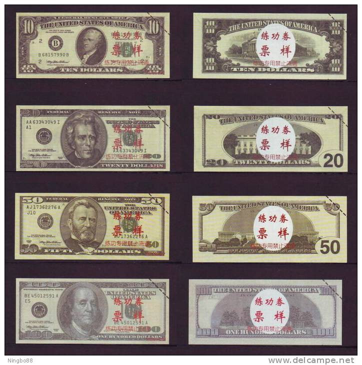 China BOC Bank (Bank Of China) Training/test Banknote,United States D Series 7 Different Dollars Specimen Overprint - Sets & Sammlungen