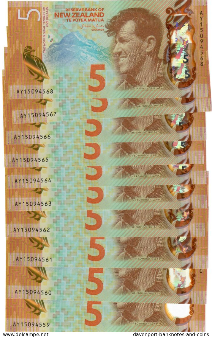 New Zealand 10x 5 Dollars 2015 UNC - Nueva Zelandía