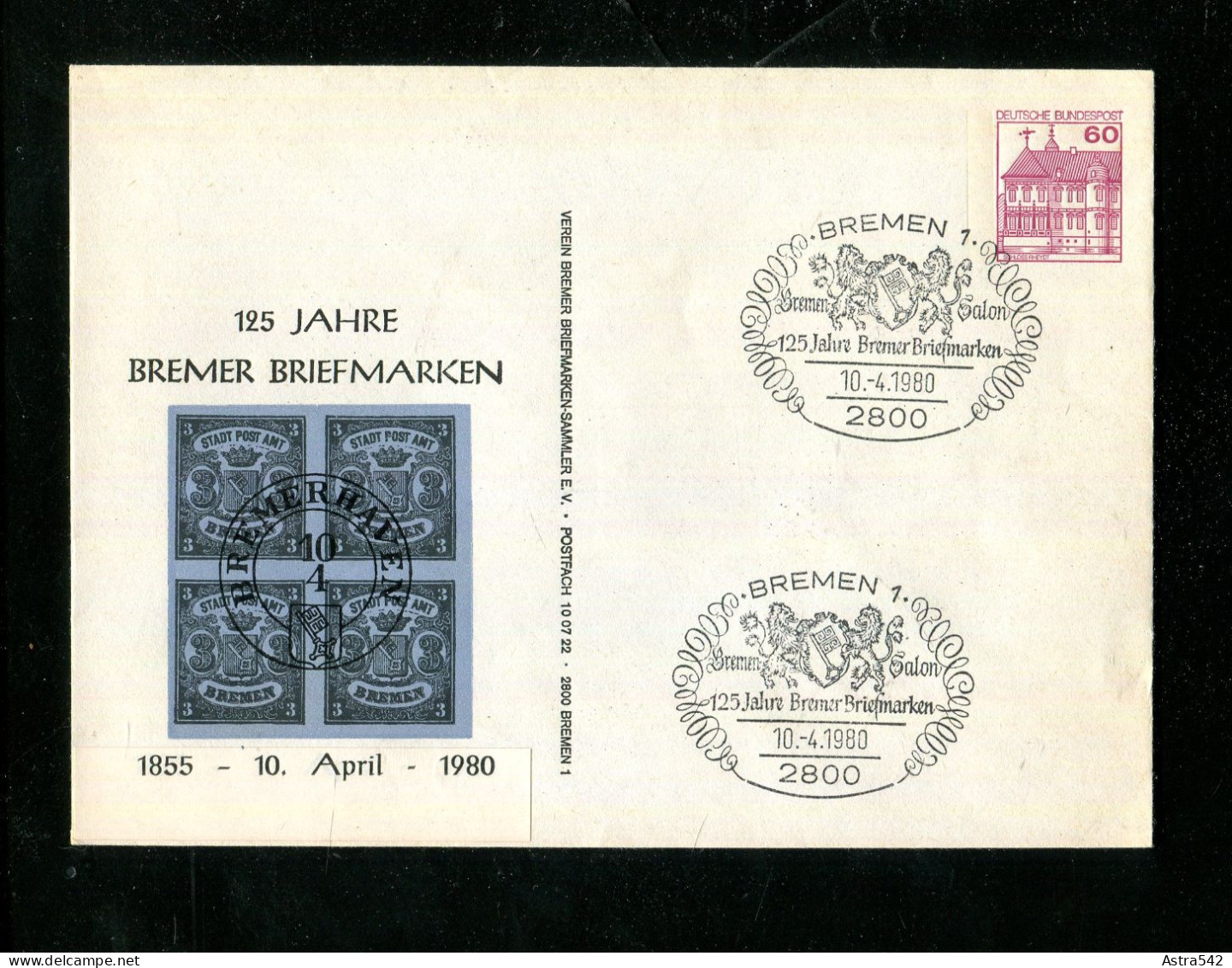 "BUNDESREPUBLIK DEUTSCHLAND" 1980, Privatganzsachenumschlag "125 Jahre Bremer Briefmarken", SSt. "Bremen" (17658) - Privé Briefomslagen - Gebruikt