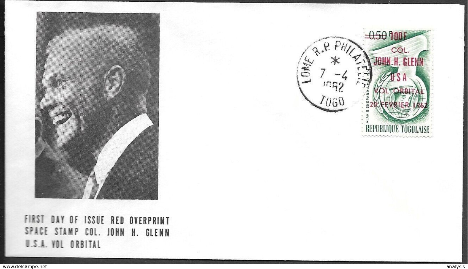 Togo Space FDC Cover 1962. John Glenn "Mercury - Atlas 6" - Africa