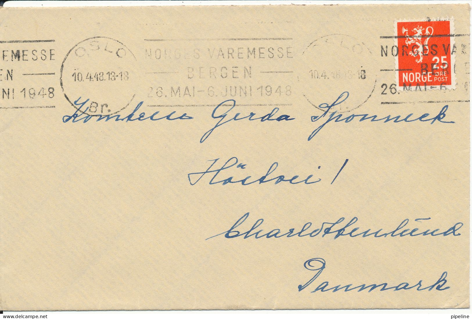 Norway Cover Sent To Denmark Oslo 10-4-1948 Norges Varemesse Bergen 26-5 - 6-6-1948 - Storia Postale