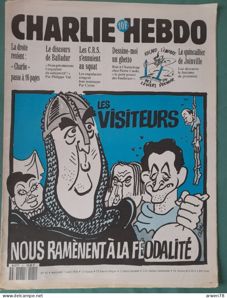 CHARLIE HEBDO 1993 N° 41 LES VISITEURS SARKOZY BALADUR PASQUA - Humor