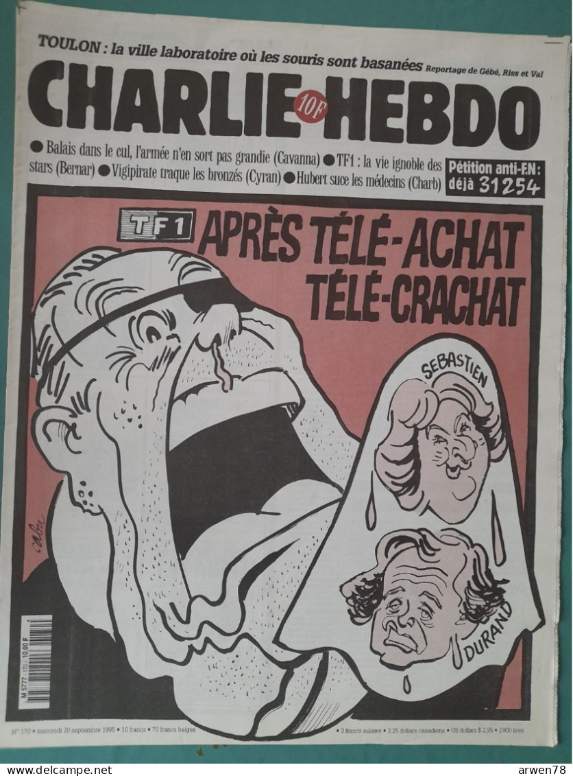 CHARLIE HEBDO 1995 N° 170 T F 1 APRES TELE ACHAT TELE CRACHAT SEBASTIEN DURAND LE PEN - Humor