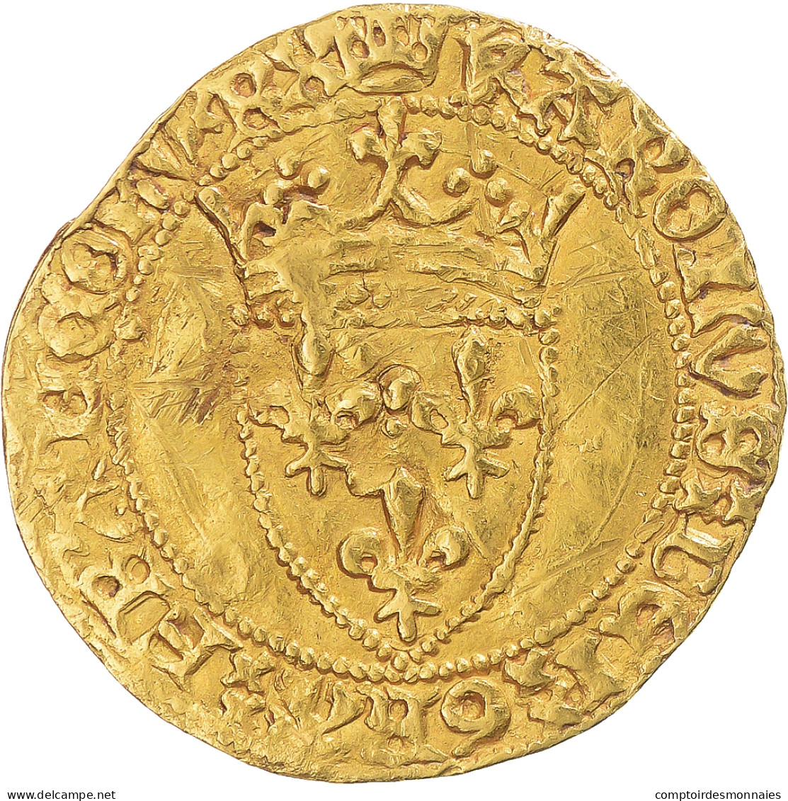 Monnaie, France, Charles VII, 1/2 écu D'or à La Couronne, 1445, Paris, TTB - 1422-1461 Charles VII Le Victorieux