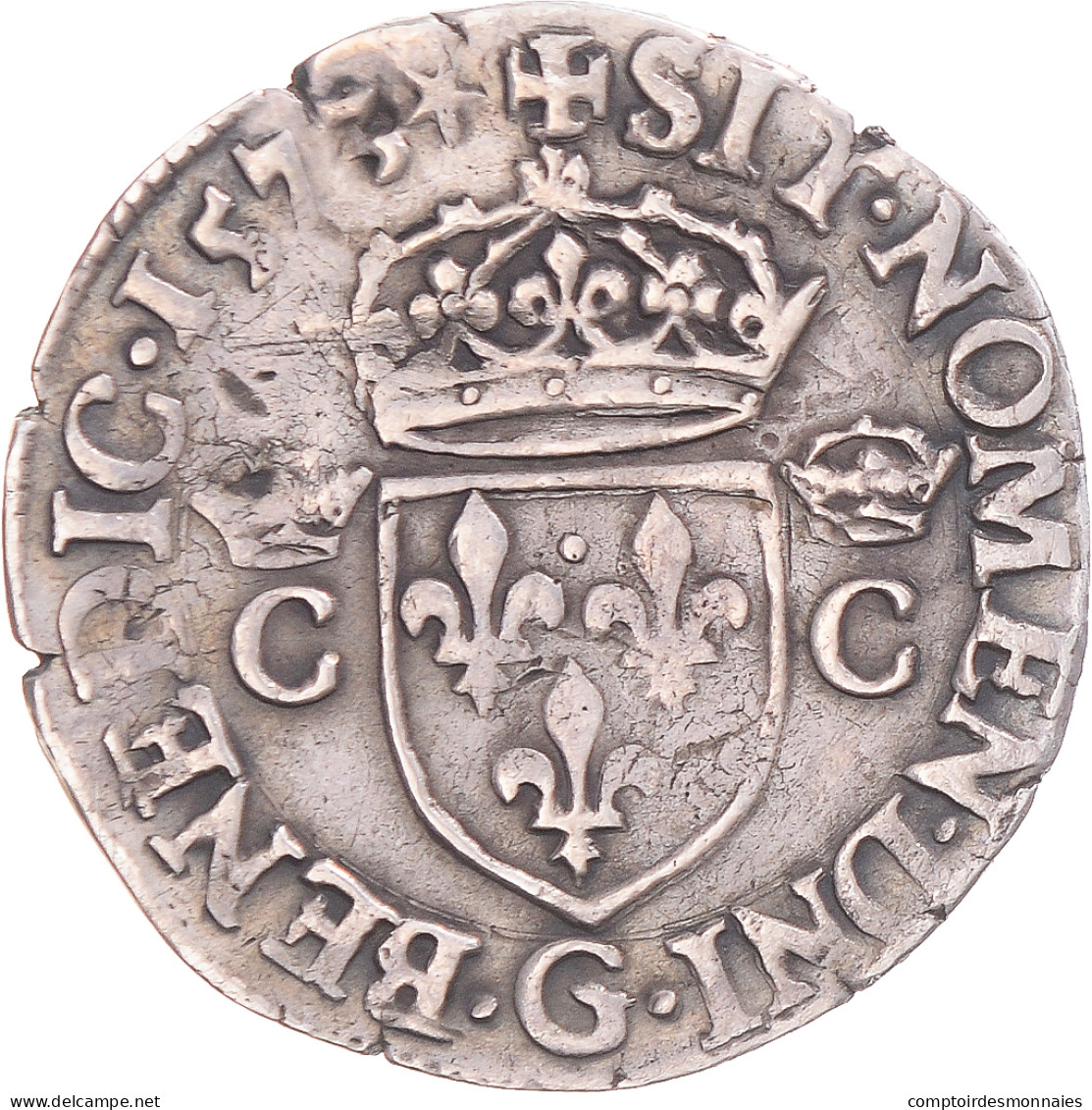 Monnaie, France, Charles IX, Demi Teston, 1573, Poitiers, TTB, Argent - 1560-1574 Carlos IX