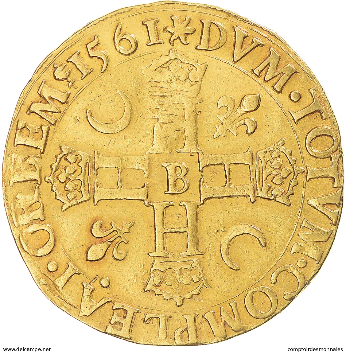 France, Henri II, Double Henri D'or, 1561, Rouen, 1st Type, Or, TB+ - 1547-1559 Henry II