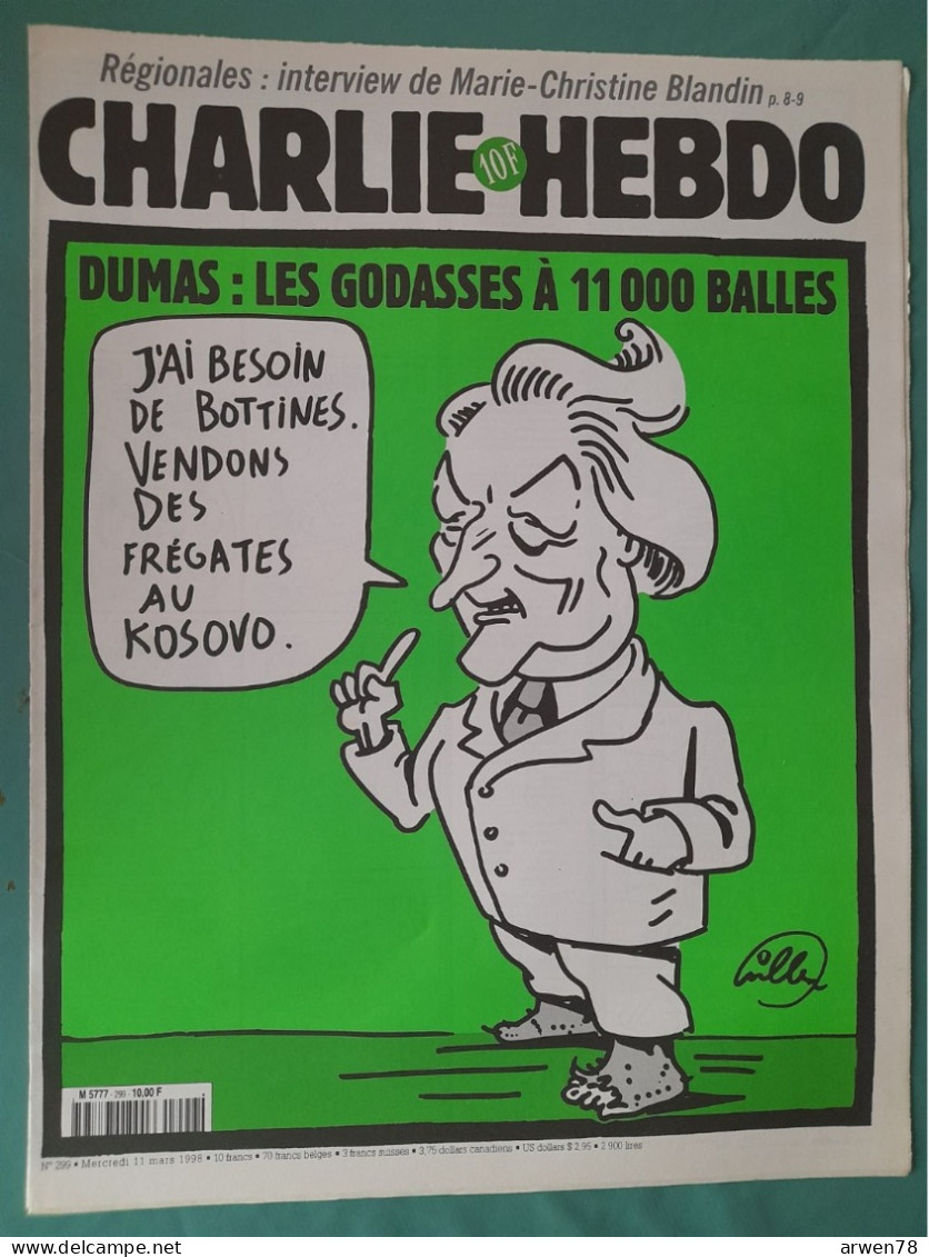 CHARLIE HEBDO 1998 N° 299 ROLAND DUMAS ET SES CHERES GODASSES LES FREGATES DU KOSOVO - Humor