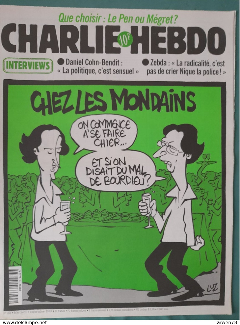 CHARLIE HEBDO 1998 N° 324 BERNARD HENI LEVY CHEZ LES MONDAINS - Humour