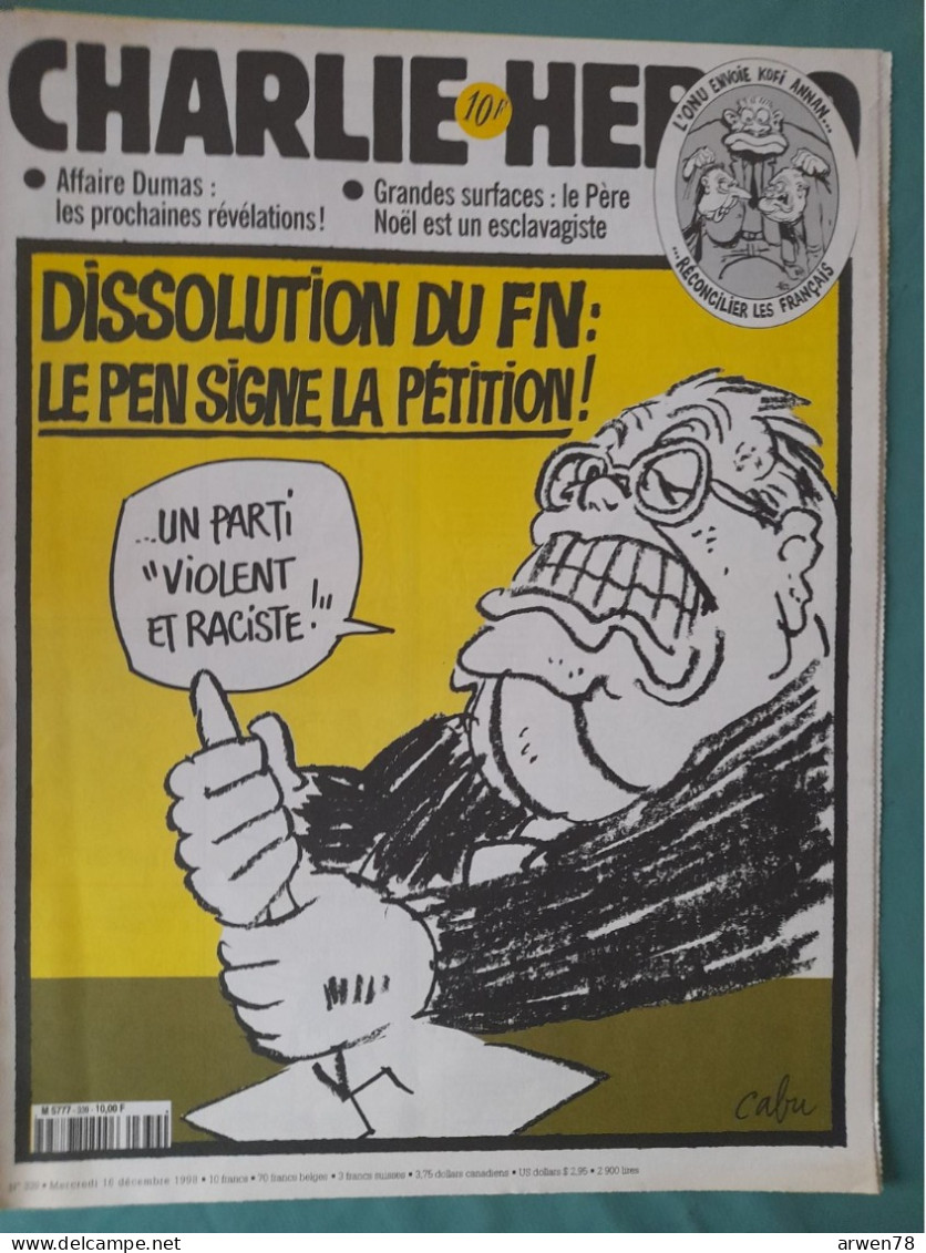 CHARLIE HEBDO 1998 N° 339 DISSOLUTION DU FN LE PEN SIGNE LA PETITION - Humour