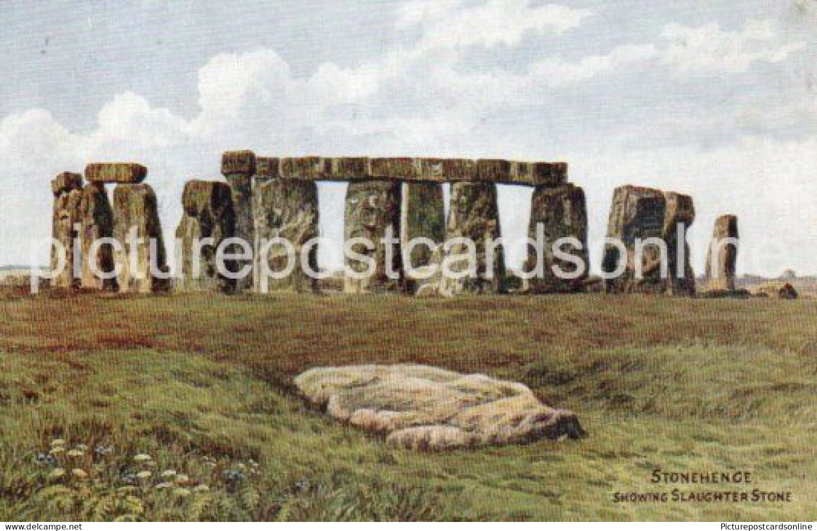 STONEHENGE SHOWING SLAUGHTER STONE OLD COLOUR ART POSTCARD ARTIST SIGNED A.R. QUINTON SALMON NO 3671 - Quinton, AR