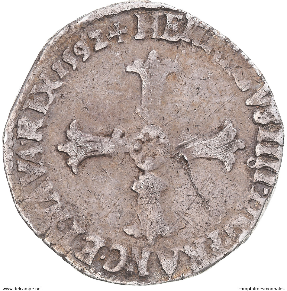 Monnaie, France, Henri IV, 1/4 Ecu, 1592, Rennes, TB+, Argent, Gadoury:597 - 1589-1610 Enrique IV