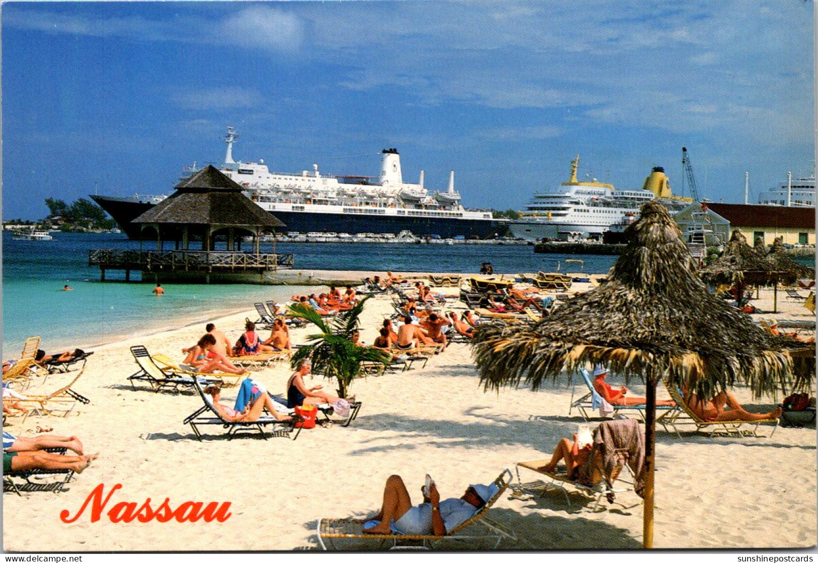 Bahamas Nassau Beach Scene And Cruise Ships - Bahamas