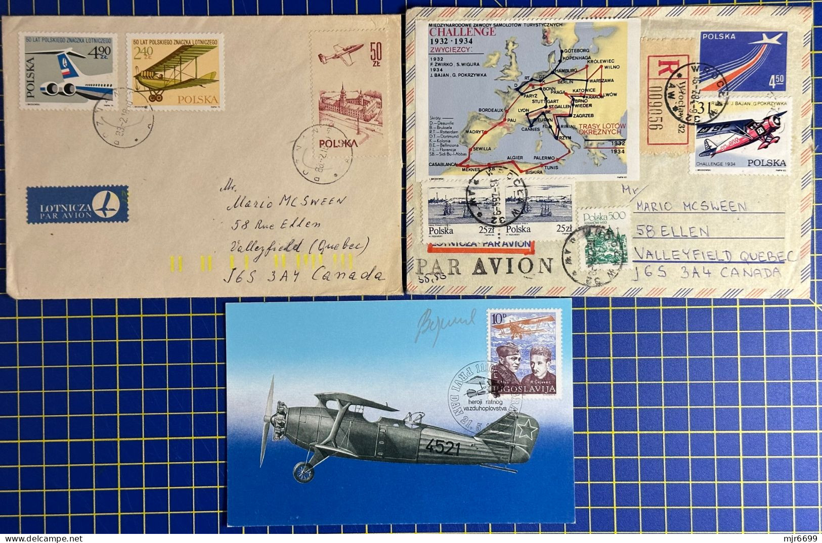 POLAND LOT OF 2 AIR COVERS + JUGOSLAVIA MAX CARD WIT AIRPLANES, THEMATIC. - Aviones