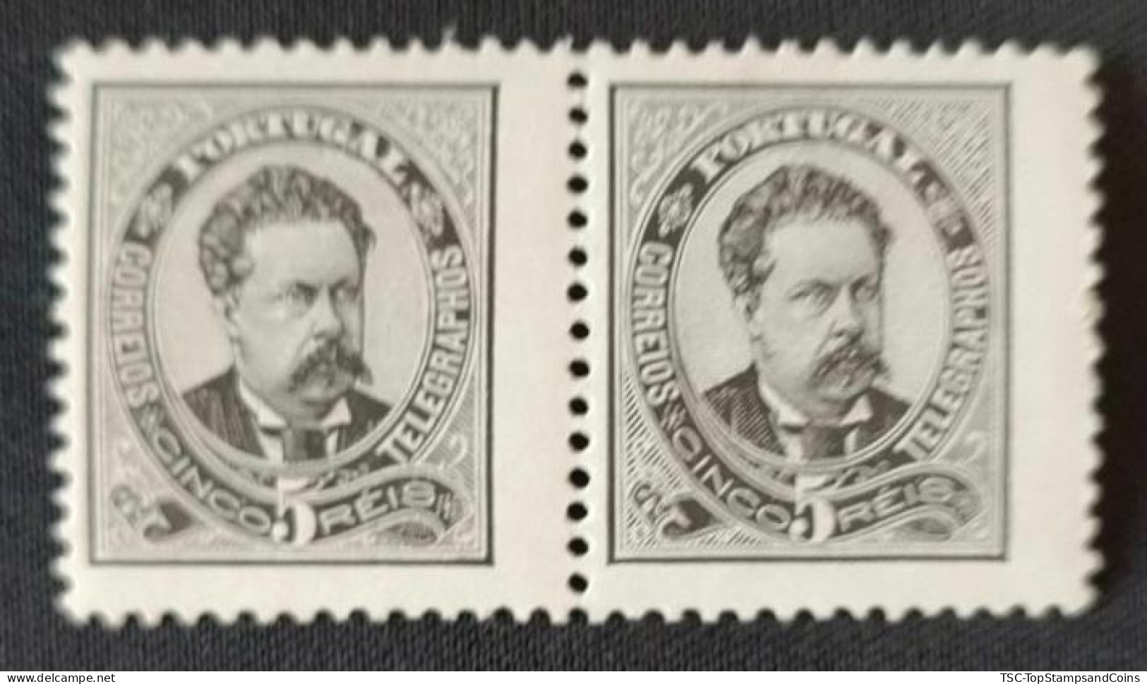 POR0060cMNHx2h2 - King D. Luís I Frontal View - New Values - Pair Of 5 Reis MNH Stamps - Portugal - 1887 - Ongebruikt