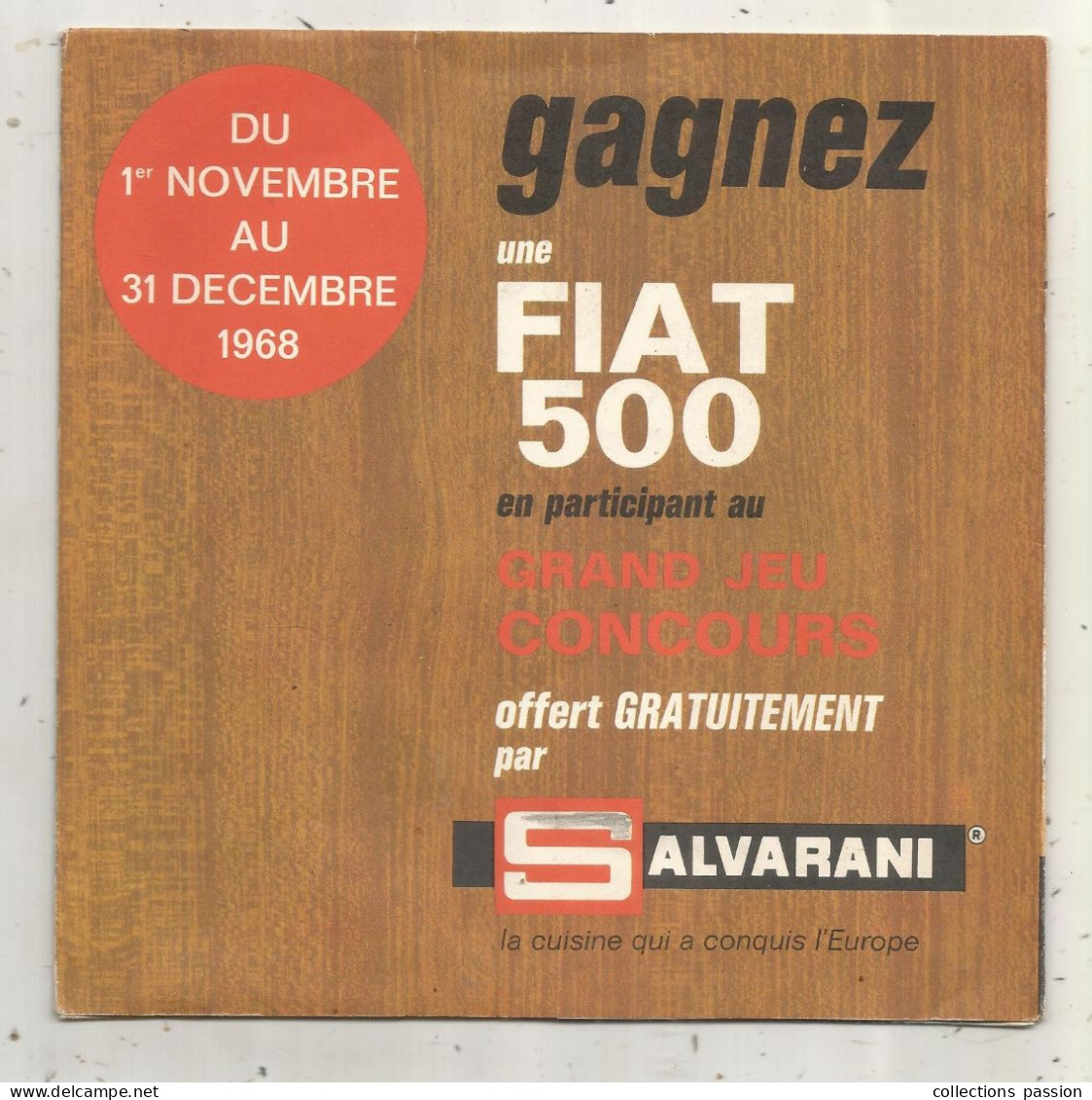 Disque 45 Tours, Publicité SALVARINI Monte Carlo, Meubles De Cuisine, Gagner Une Fiat 500, Carte Postale, Frais Fr 3.35e - Ohne Zuordnung