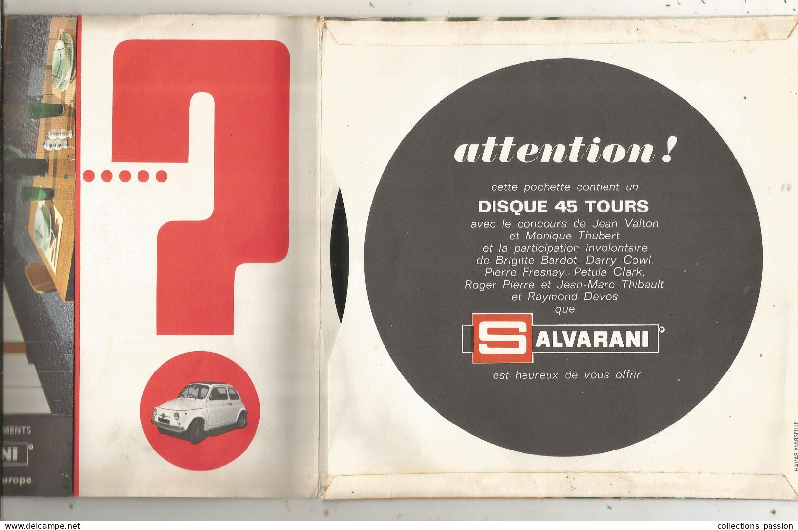 Disque 45 Tours, Publicité SALVARINI Monte Carlo, Meubles De Cuisine, Gagner Une Fiat 500, Carte Postale, Frais Fr 3.35e - Sin Clasificación