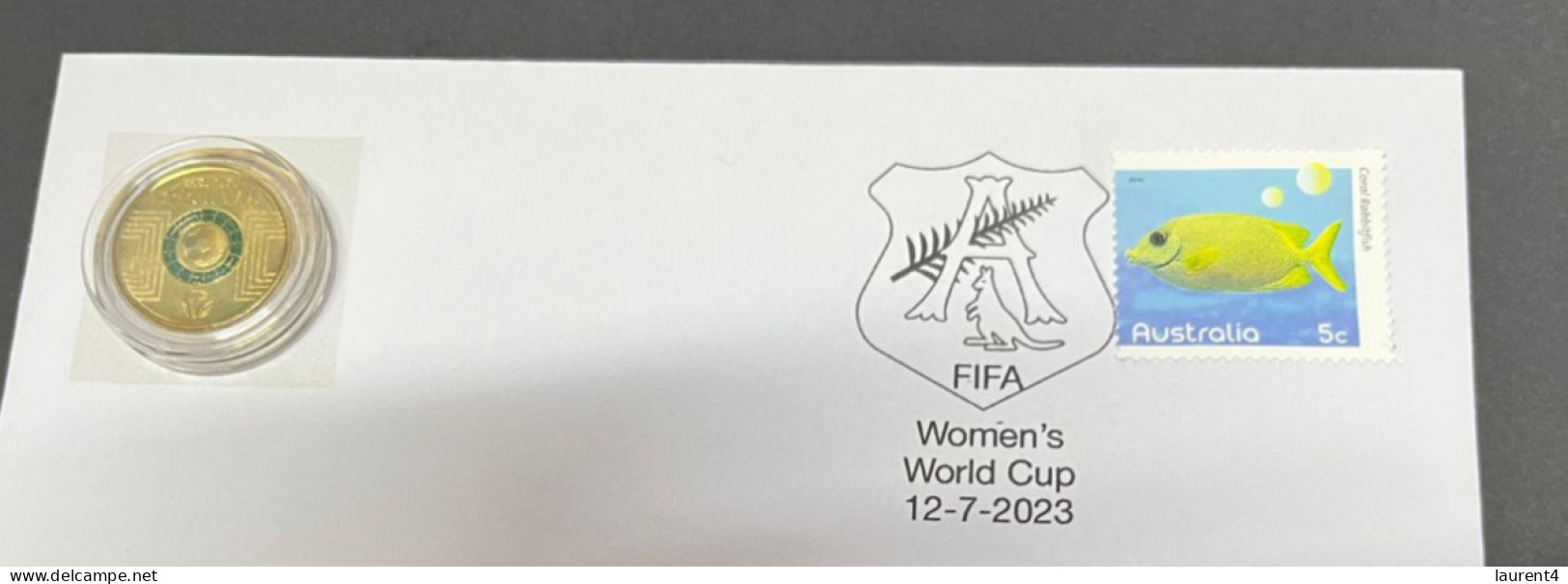 13-7-2023 (2 S  4) Dark Green $ 2.00 Women's Football  World Cup - Coloured Coin 2023 On Cover (released 12-7-2023) - 2 Dollars