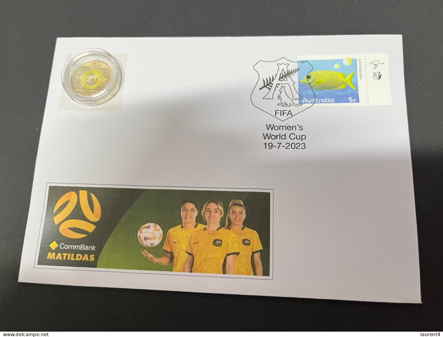 13-7-2023 (2 S  4) Yellow $ 2.00 Women's Football  World Cup - Coloured Coin 2023 On Cover (released 19-7-2023) - 2 Dollars