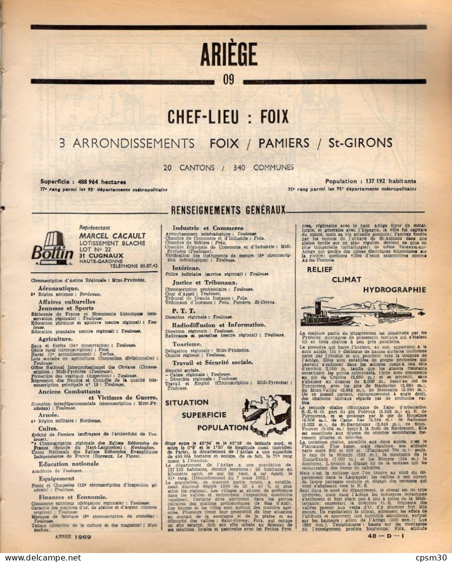 ANNUAIRE - 09 - Département Ariège - Année 1969 - édition Didot-Bottin - 56 Pages - Telefonbücher