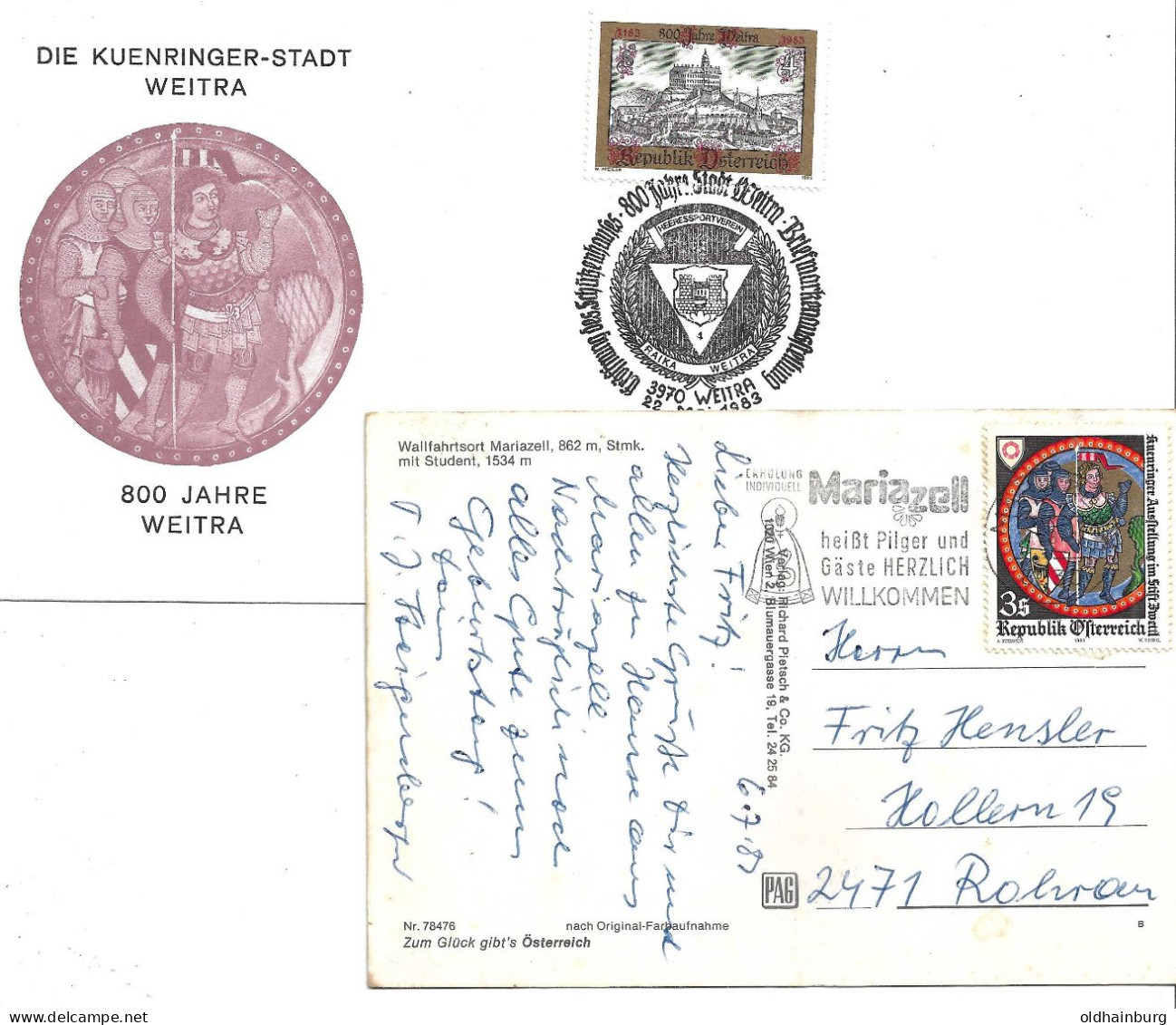 0568c: Motiv Weitra/ Mariazell, Kuenringer: Zwei Belege Lt. Scan - Covers