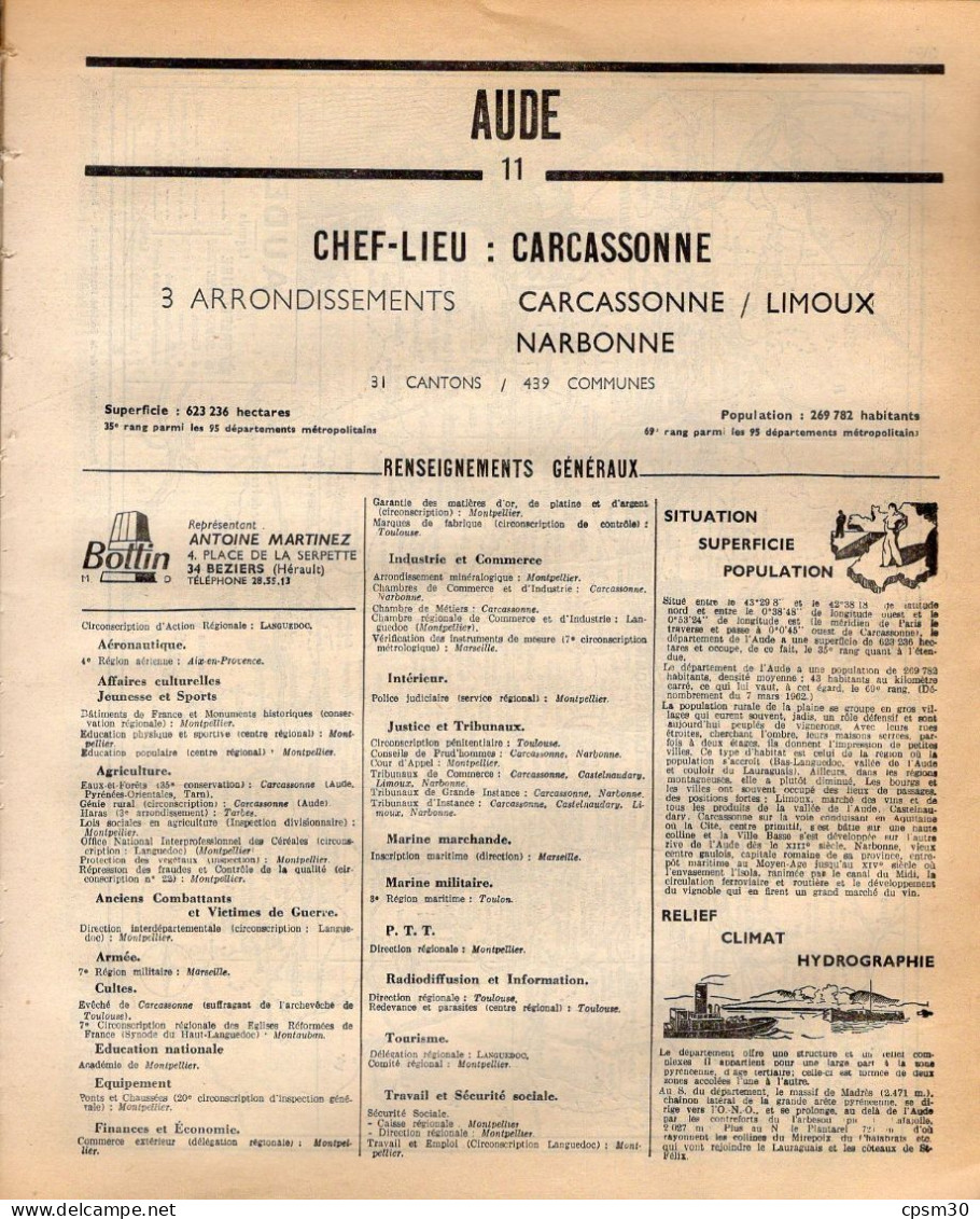 ANNUAIRE - 11 - Département Aude - Année 1969 - édition Didot-Bottin - 114 Pages - Telefonbücher