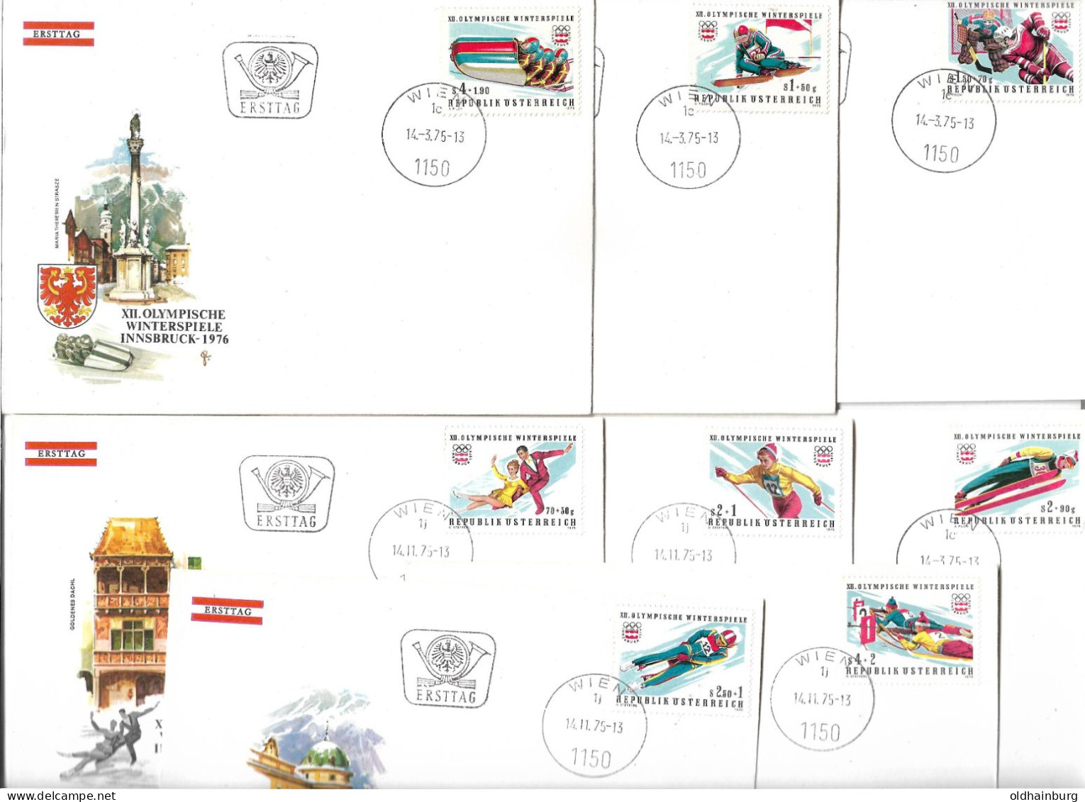0567v: Österreich Innsbruck Olympia 1964, Die Zwei Verausgabten Serien Komplett Auf Einzel- FDCs - Hiver 1976: Innsbruck