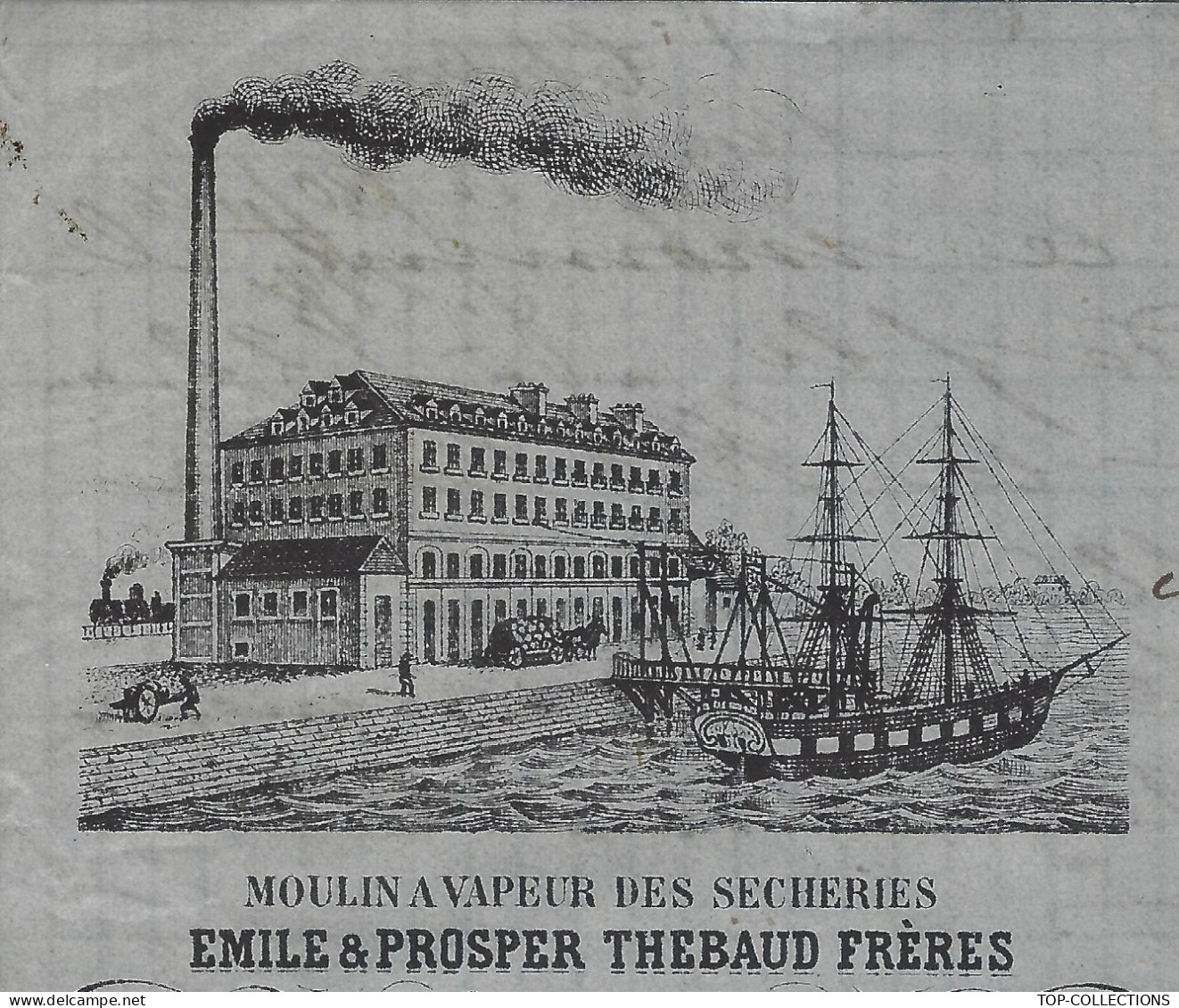 NANTES 1876   SUPERBE  Entête Moulin A Vapeur Des Secheries Thébaud Frères Nantes Pour Fécamp V.HISTORIQUE - 1800 – 1899