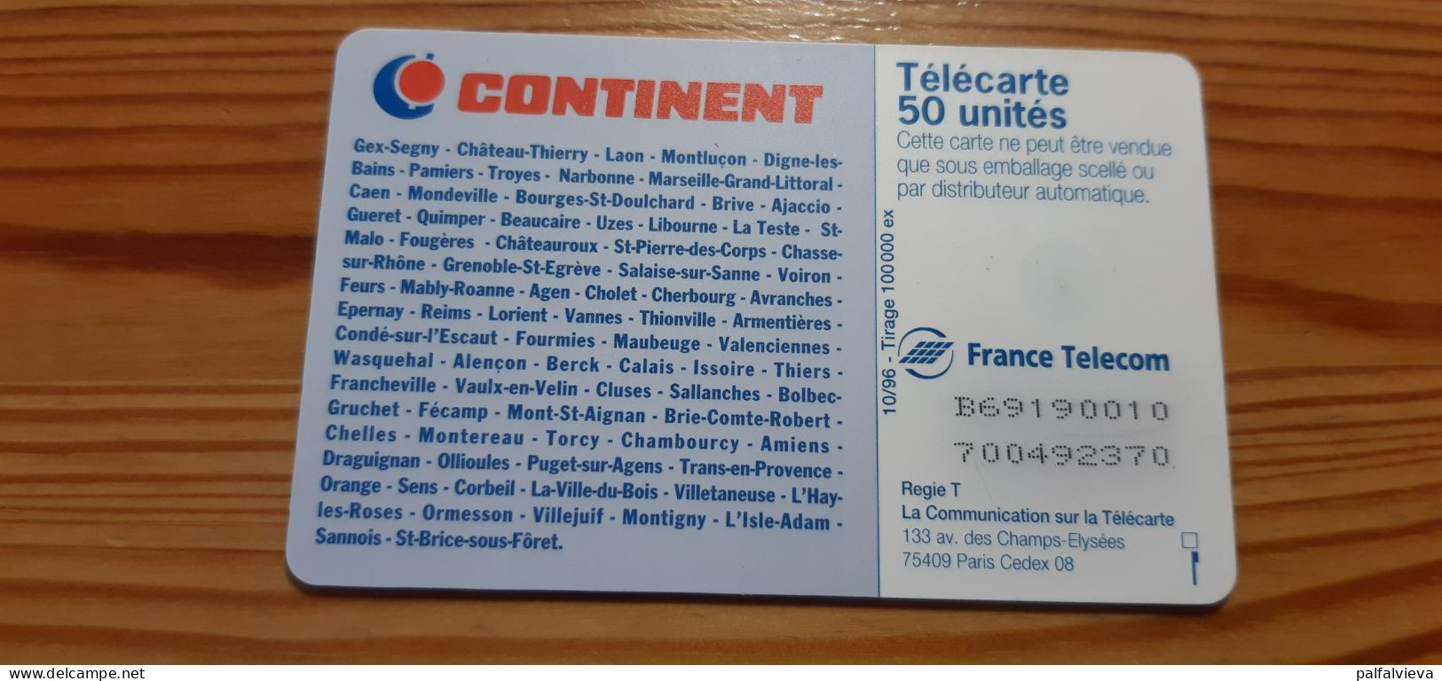 Phonecard France  - Continent, Map, Earth, Globe - 1996