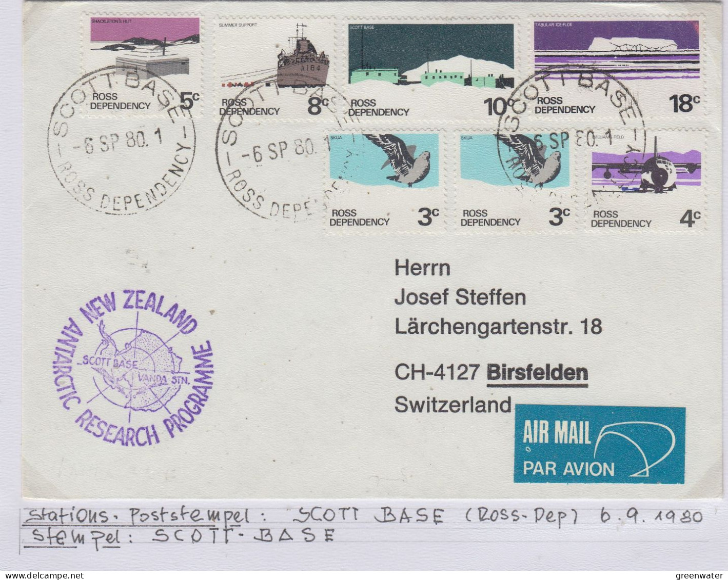 Ross Dependency Cover  NZ  Antarctic Research  Expedition Ca Scott Base 6 SP 1980 (WB160B) - Covers & Documents