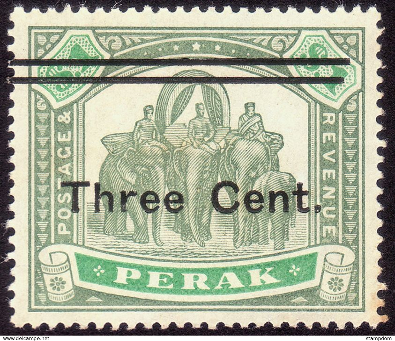 PERAK 1900 Surcharged 3c On $1 Sc#67 Partial Back Gum OG? - Foxing ON BOTTOM RIGHT PERFS @TE135 - Perak