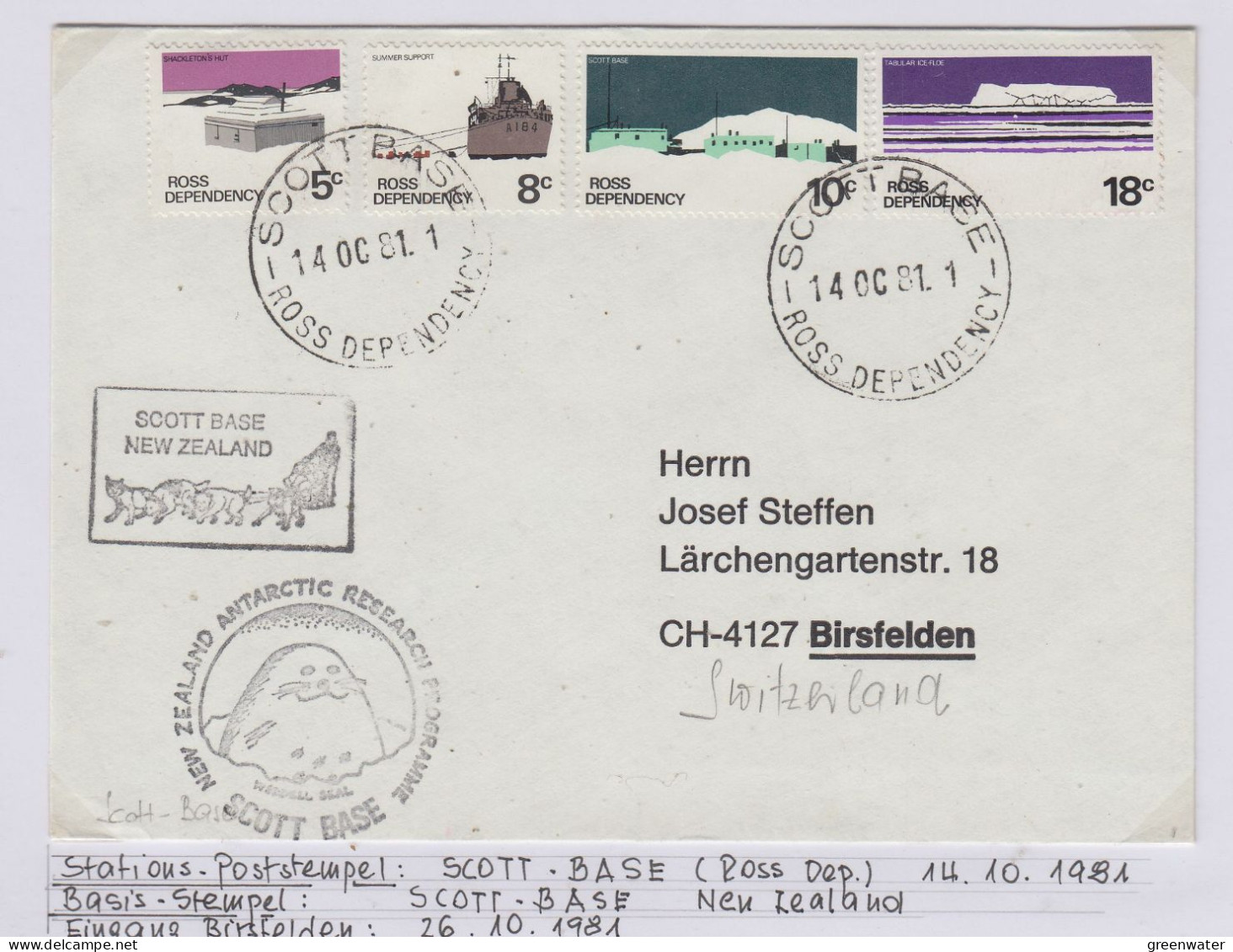 Ross Dependency Cover  NZ  Antarctic Research  Expedition Ca Scott Base 14 OC 1981 (WB161A) - Covers & Documents