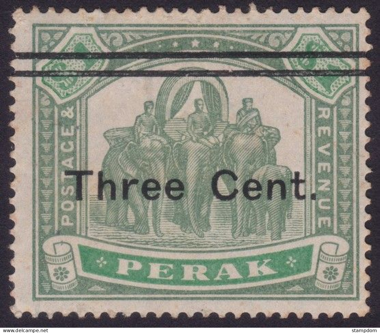 PERAK 1900 Surcharged 3c On $1 Sc#67 MNG -Bent Top Left Corner Perf @TE281 - Perak
