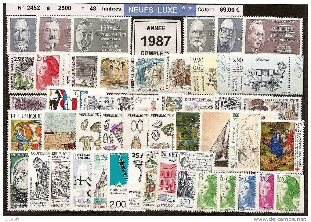 FRANCE - Année Complète 1987 - NEUF LUXE ** 48 Timbres - 1980-1989