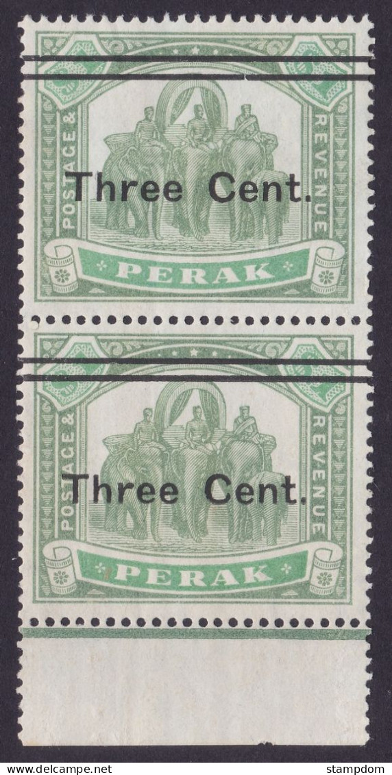 PERAK 1900 Surcharged 3c On $1 Sc#67 Pair - Streaky/disturbed Gum With Afew Light Stain Spots @TE272 - Perak