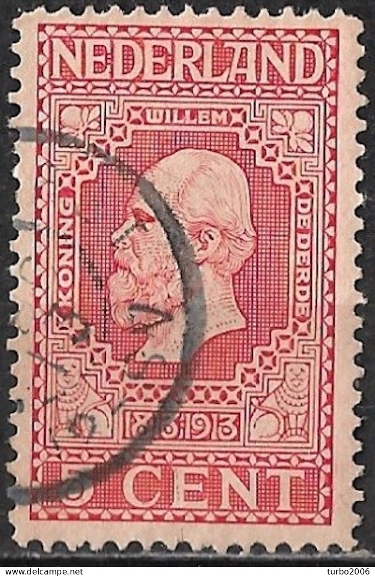 2 Diagonale Rode Lijnen Over Het Voorhoofd In 1913 Jubileumzegels 5 Cent Rood NVPH 92 - Errors & Oddities