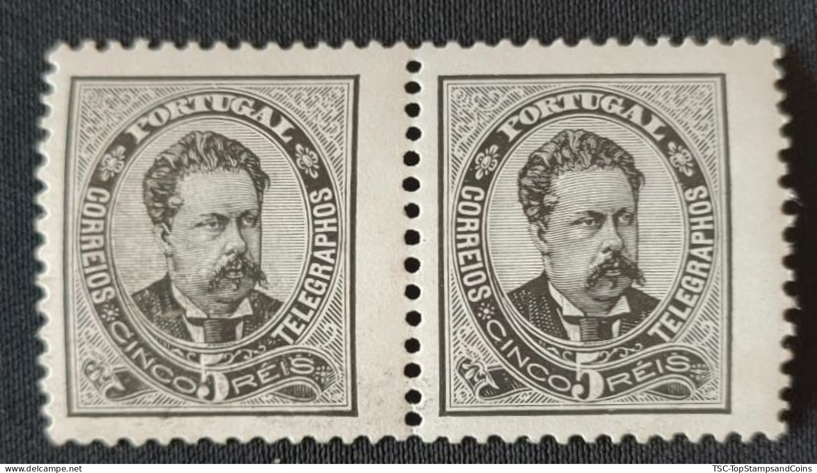 POR0060cMNHx2h3 - King D. Luís I Frontal View - New Values - Pair Of 5 Reis MNH Stamps - Portugal - 1887 - Unused Stamps
