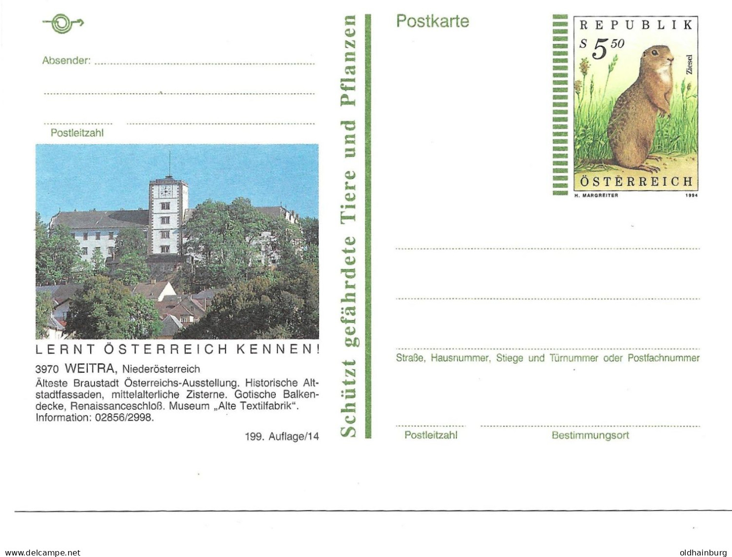 0556y: Bildpostkarte 3970 Weitra, Jahrgang 1994, Ungelaufen - Weitra